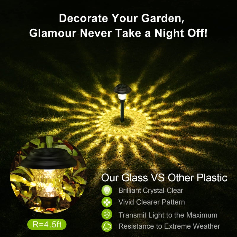 Balhvit Glass Solar Lights Outdoor, 8 Pack Super Bright Solar Pathway Lights, Up to 12 Hrs Long Last Auto On/Off Garden Lights Solar Powered Waterproof, Stainless Steel LED Landscape (Warm White, 8 PACK) - Image 4